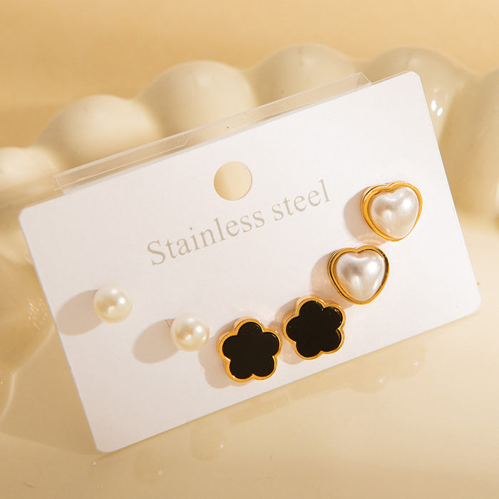 Wholesale Stainless Steel Pearl Heart Flower Earrings Set