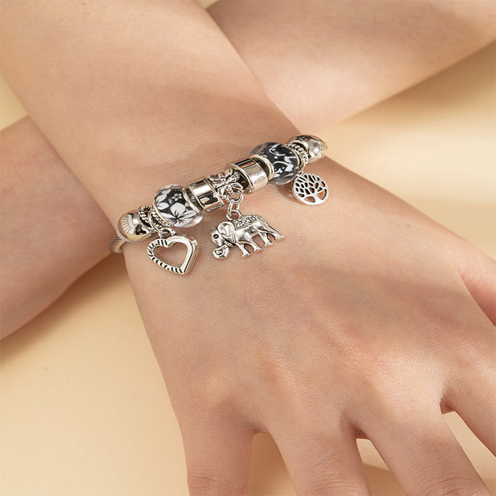 Wholesale Elephant Tree of Life Pendant Stainless Steel Beaded Bracelet JDC-BT-ShenYuan002