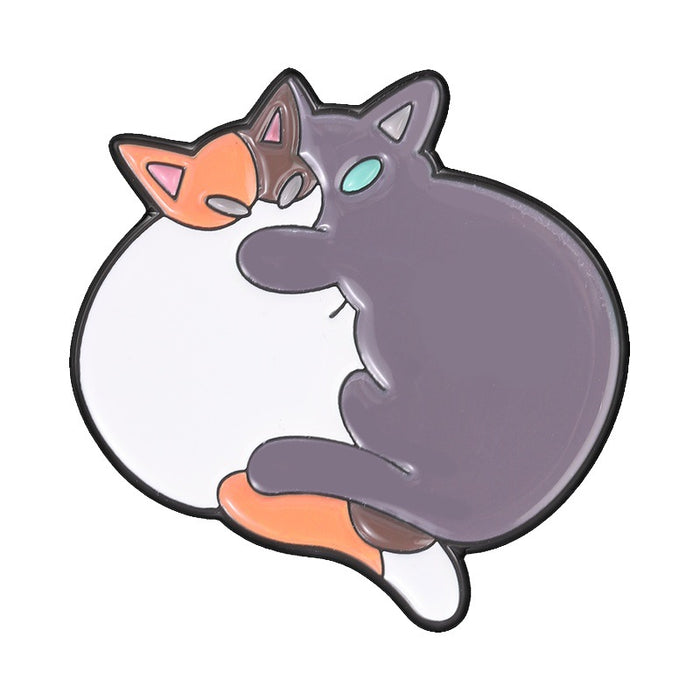 Wholesale Able Calico Cats Cuddling Brooch Couple Cat Enamel Pin Trendy Jewelry Accessory For Gift