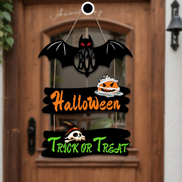 Wholesale  Wooden Listing Courtyard Home Party Decoration Wooden Plate Pendant Ghost  Web Door Plate Pendant