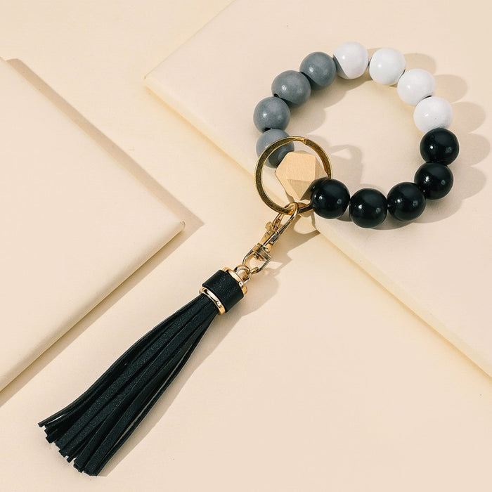 Wholesale Tassel Wooden Beads Imitation Silicone Beads Bracelet Keychain JDC-KC-RongRui022