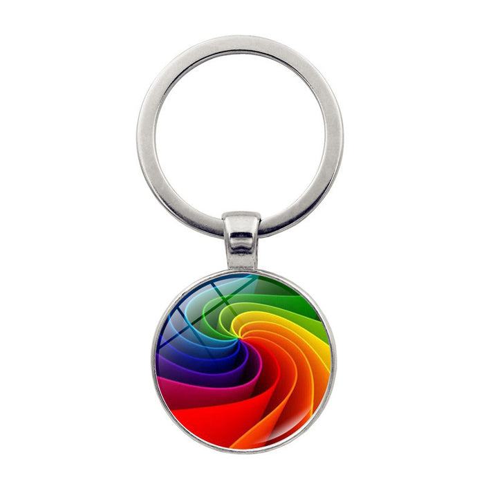 Wholesale Rainbow Color Striped LOVE Time Gemstone Alloy Keychain JDC-KC-HengX024