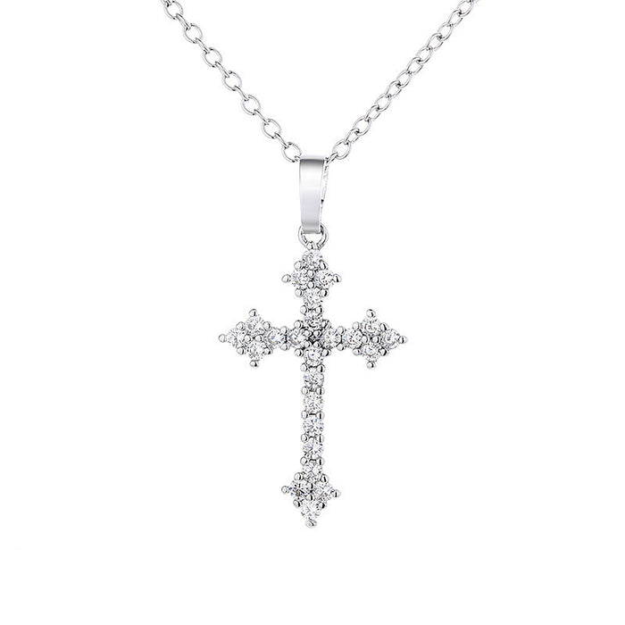 Wholesale Cross full diamond necklace electroplated crown zircon collarbone chain