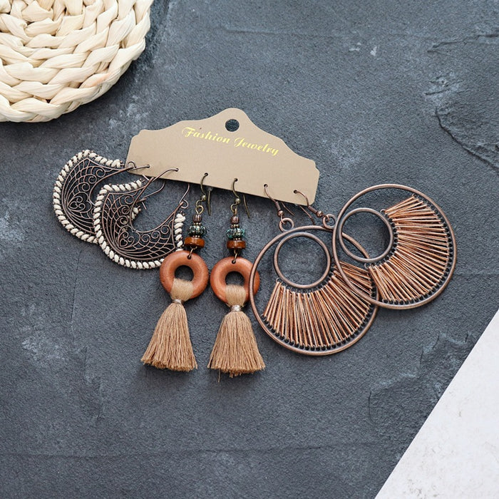 Wholesale Bohemian Ethnic Style Long Alloy Earrings JDC-ES-Luox011