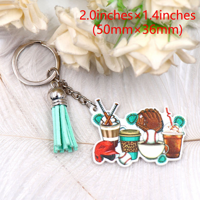 Wholesale Baseball Coffee Acrylic Tassel Keychain JDC-KC-XiaoYan006