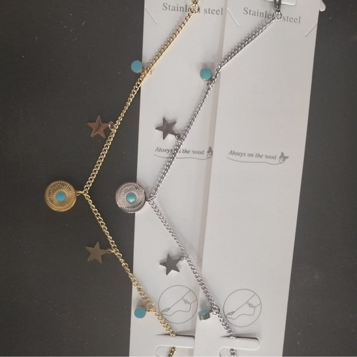 Wholesale Stainless steel anklet  Gradient Blue Stone Star Round Pendan