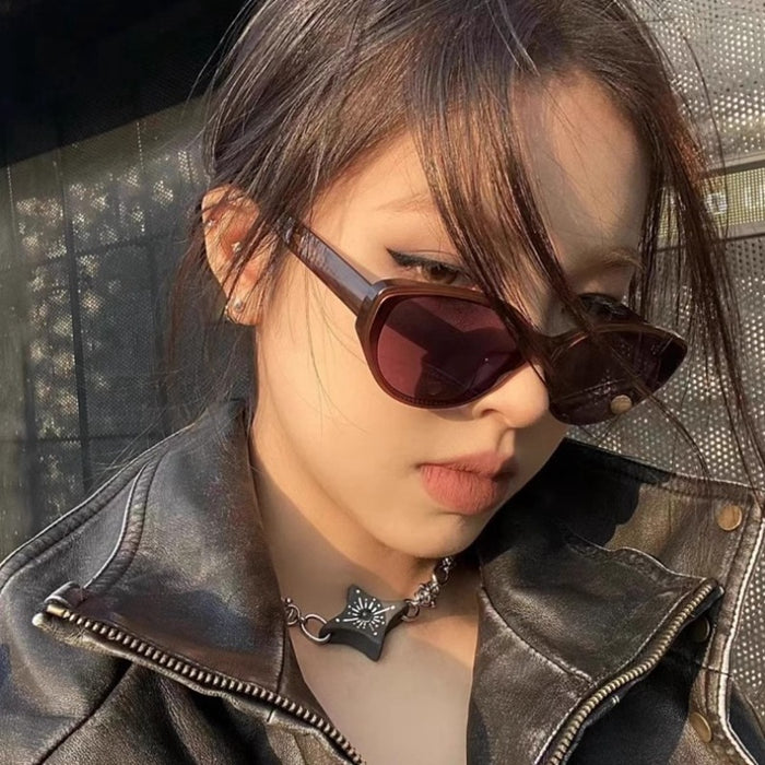 Wholesale Retro tea brown oval sunglasses for women, high-end sense, square round face sunglasses, polarized