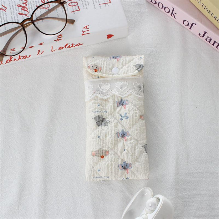 Wholesale Quilted Heart Pattern Glasses Pouch Soft Light Blue Polyester Eyeglass Case With Flap Travel Storage Bag For Sunglasses