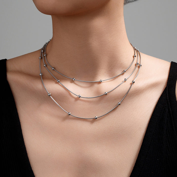 Wholesale 2pcs Stacked necklaces,  plain chain,  snake bone,  titanium steel chain