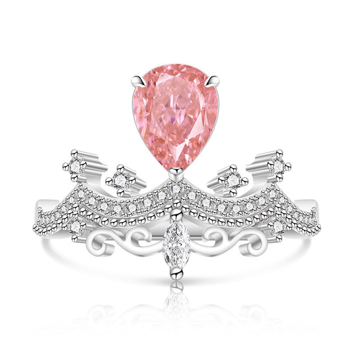 Wholesale Platinum-Plated Copper Geometric Adjustable Ice-Cut Crown Ring for Women