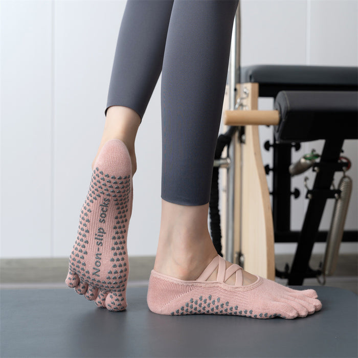 Wholesale Fitness Pilates Yoga Socks Dispensing Non-Slip Sports Socks Short-Tube Cross-Strap Toe Socks
