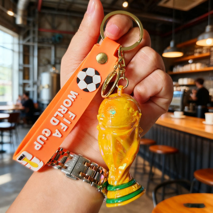 Wholesale World Cup themed electroplated silicone keychains