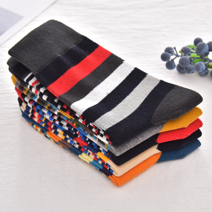 Wholesale Autumn and Winter Classic Color Thick and Thin Stripes Men's Socks Mid-tube Men's Cotton Socks Geometric Trendy Men JDC-SK-CG006