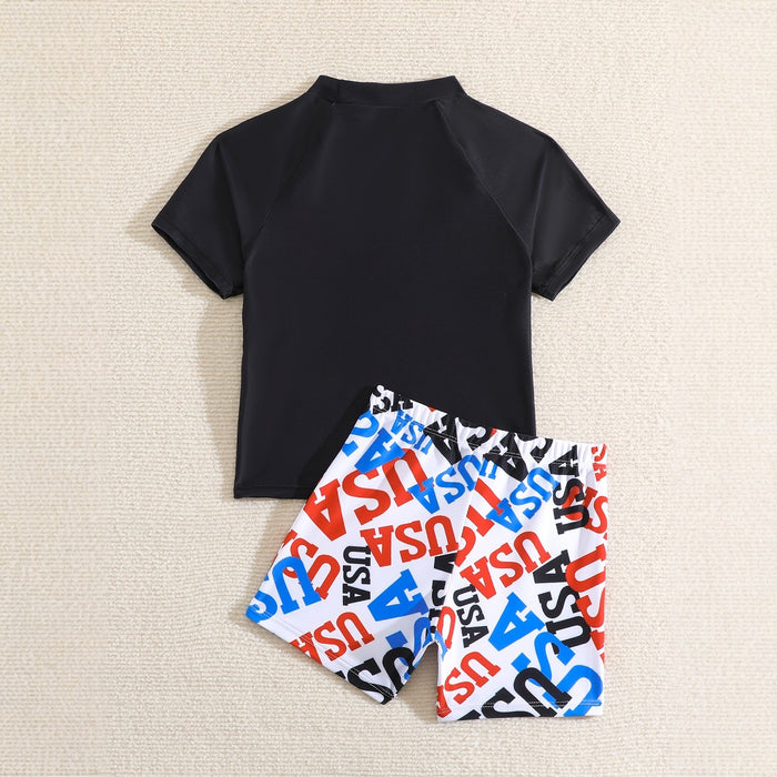 Wholesale Children's summer short sleeved letter T-shirt striped pants 2-piece set