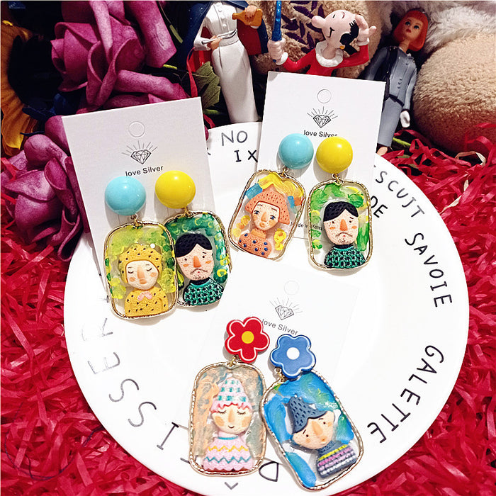 Wholesale Doll Ethnic Style Funny Windowsill Men Women Hand-painted Color Cartoon Earrings Women