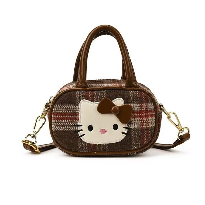 Wholesale Women's Plaid Cartoon Cute Cat Shoulder Bags HandBag