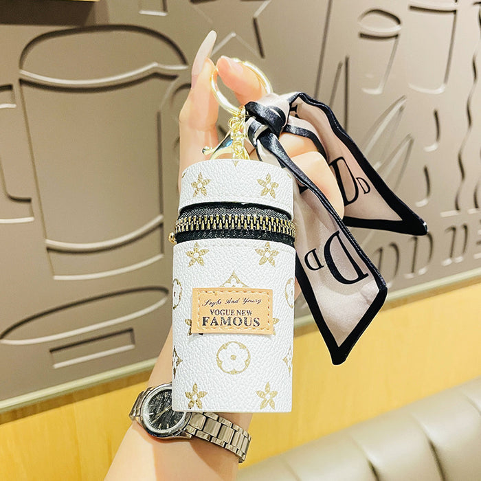 Wholesale New Creative Bucket Leather Keychain Cylinder Lipstick Storage Mini Portable Storage Bag
