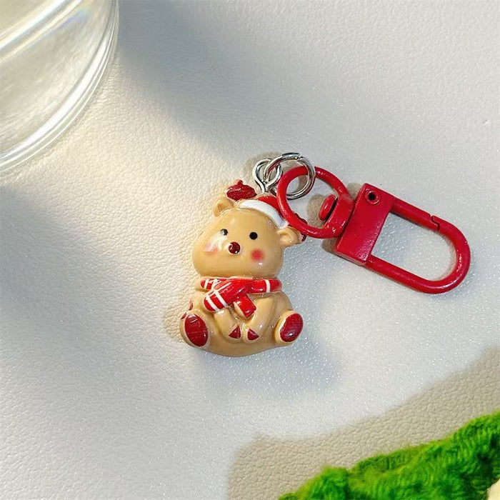 Wholesale Resin Cartoon Christmas Keychain Cute Reindeer Santa Snowman Bag Charm Boutique Gift