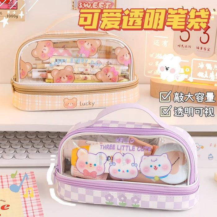 Wholesale Transparent Pencil Case for Girls Cute Rabbit Design Large Capacity Stationery Bag
