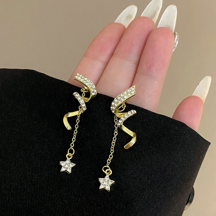 Wholesale S925 Silver Needle Diamond Geometric Spiral Twisted Earrings Star Tassel Earrings