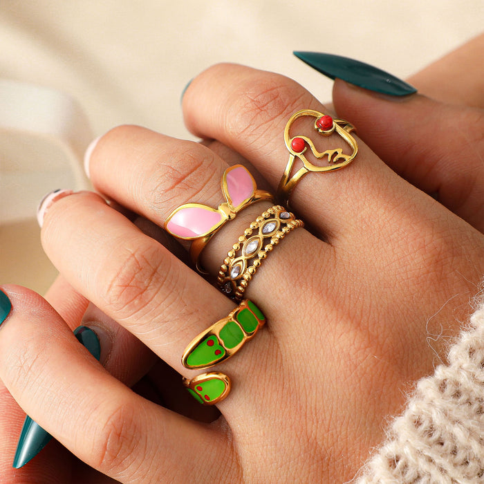 Wholesale Stainless Steel Gold Enamel Accented Rings