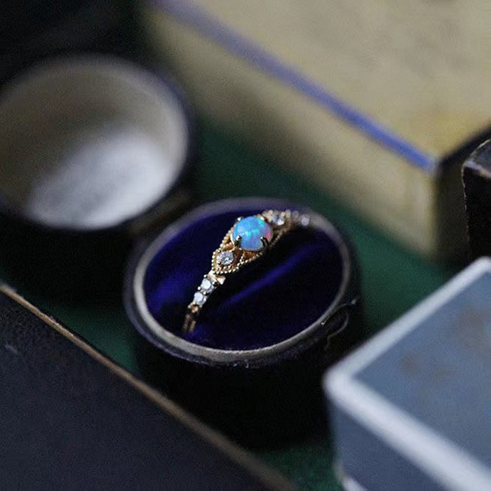 Wholesale Copper gold-plated ring, light luxury retro colorful ring for women, adjustable temperament, versatile