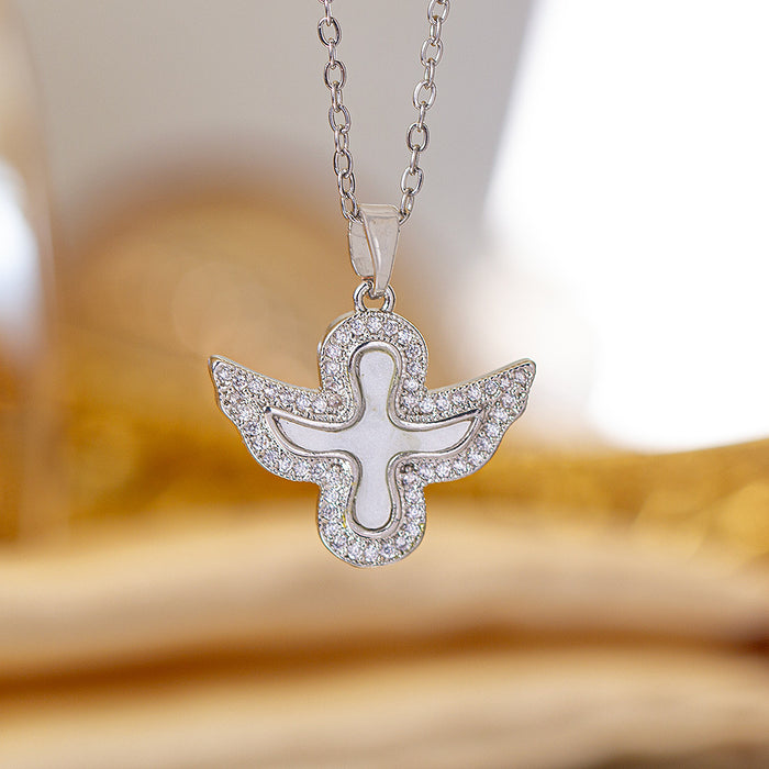 Wholesale Zircon-set cross Titanium steel necklace