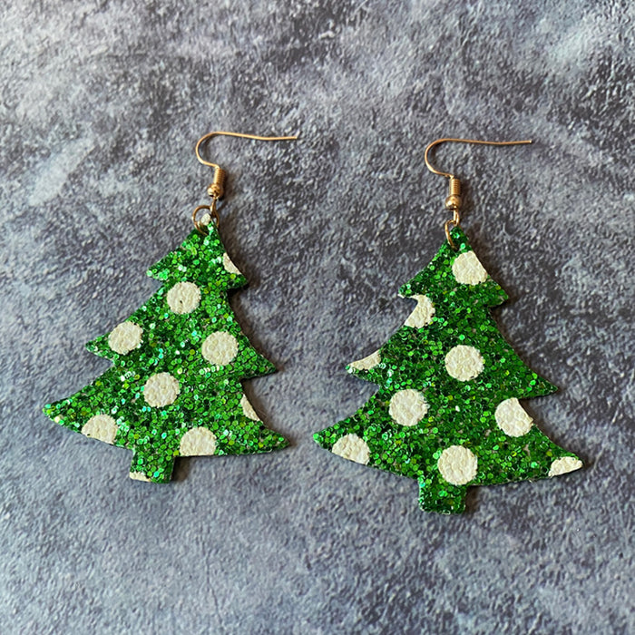 Wholesale Christmas leather earrings flash wave point double-sided Christmas tree shape earrings
