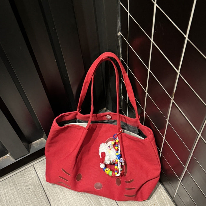 Wholesale Cute canvas bag one shoulder large capacity portable cartoon tote bag thick canvas
