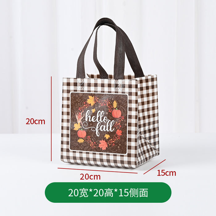 Wholesale Autumn Plaid Non-woven Bags Cartoon Animal Prints Silk Screen Printing Christmas and Halloween Hand-held Gift Bags JDC-GB-XJ004