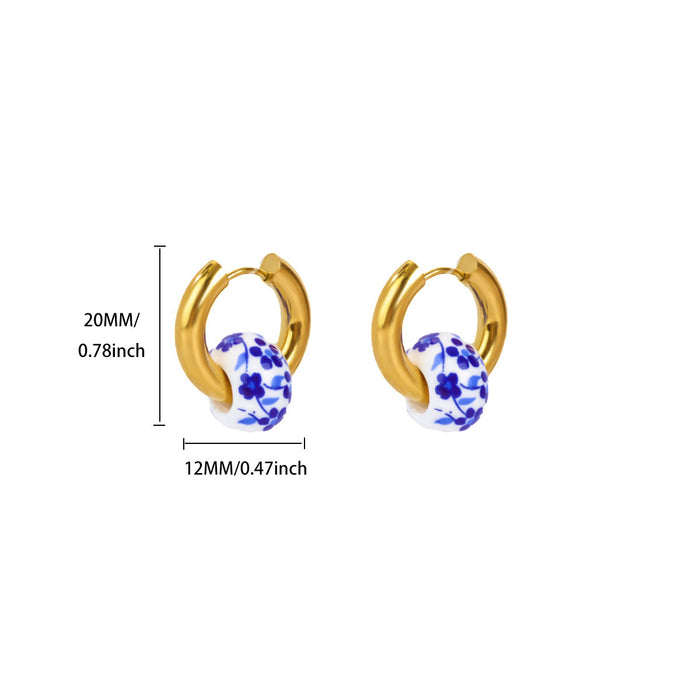 Wholesale Blue and white porcelain antique-style beaded hoop earrings