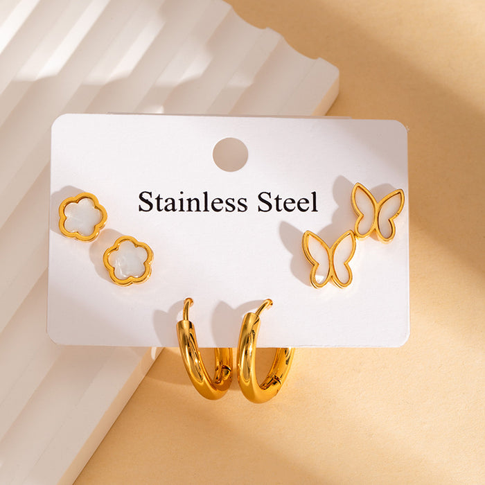 Wholesale Stainless Steel Four-Leaf Clover Heart Earrings Set