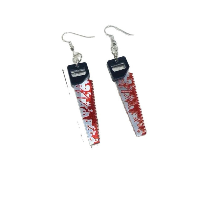 Wholesale Bloody saw earrings unique horror spooky  personality saw blade earrings jewelry