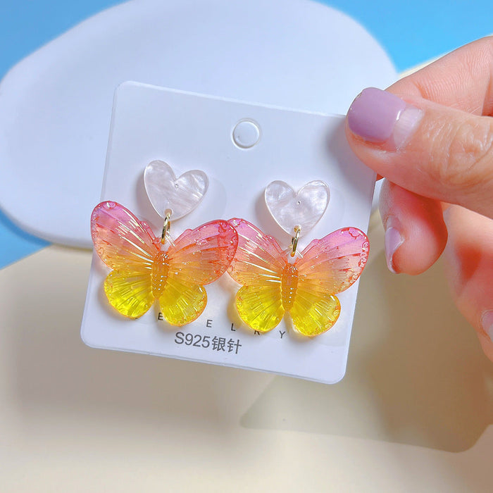 Wholesale Acrylic Colorful Butterfly   Silver Pin Earrings JDC-ES-PinHeng002