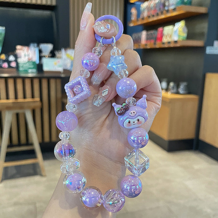 Wholesale Cartoon Cat Beaded Phone Strap Keychain