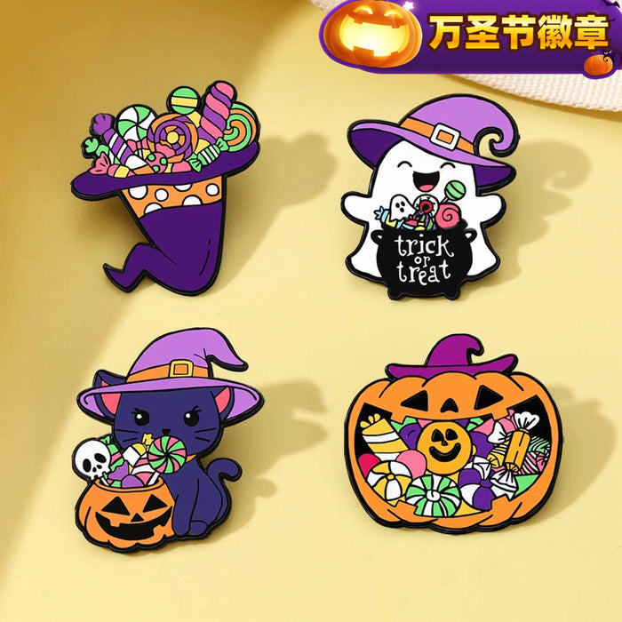 Wholesale  metal badge cute cartoon funny ghost horror pumpkin head brooch pin