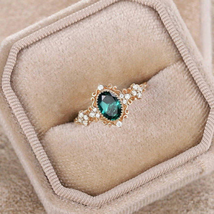 Wholesale New women's ring alloy inlaid with green zircon diamond ring