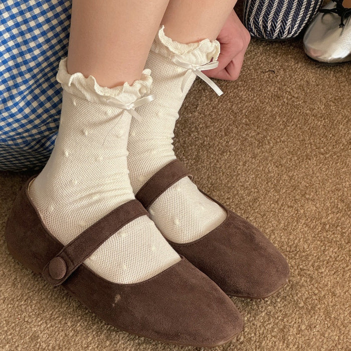 Wholesale Cute mid length socks with butterfly bow and polka dot cotton socks, sweat absorbing and breathable boneless socks