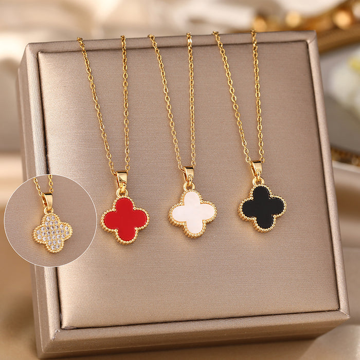 Wholesale Gold titanium steel  four-leaf clover necklace women's clavicle chain women