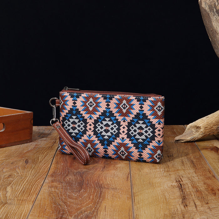 Wholesale European and American Retro Cotton and Linen Printed Western Women' s Wallet Clutch Mobile Phone Bag Bohemian Cross-Border Amazon Tk