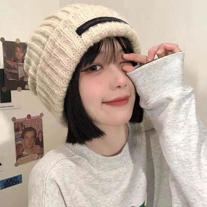 Wholesale large version of coarse wool hat children' s big head circumference loose thick knitted hat face small warm cold hat