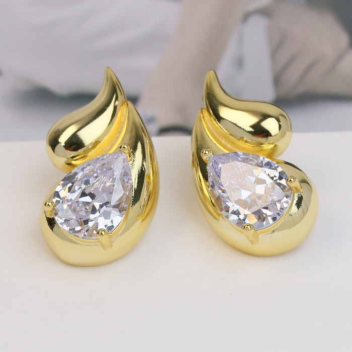 Wholesale  geometry earrings  18K gold large zircon brass water drop earrings