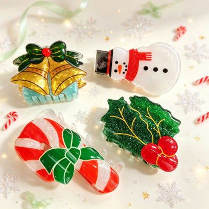 Wholesale Christmas PVC Hair Claw Clips Santa Gingerbread Snowman Holiday Hair Accessory Gift