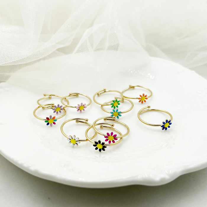 Wholesale Cute Oil Drop Colorful Flower Adjustable Titanium Steel Ring JDC-RS-Jinyue002