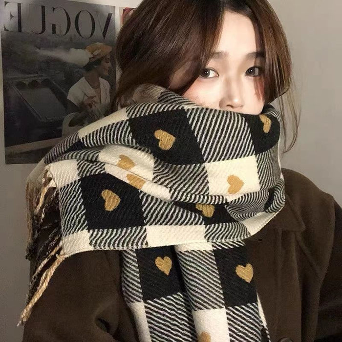 Wholesale Scarf Imitation Cashmere Warm Winter Shawl Plaid Heart JDC-SF-XingY001