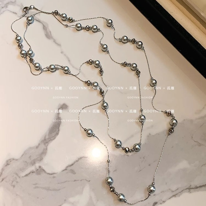 Wholesale Long pearl necklace, niche, light luxury, high-end, fashionable, versatile, layered sweater chain