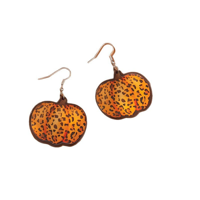 Wholesale Acrylic Leopard Print Pumpkin Earrings Autumn Harvest Thanksgiving  Jewelry Accessory
