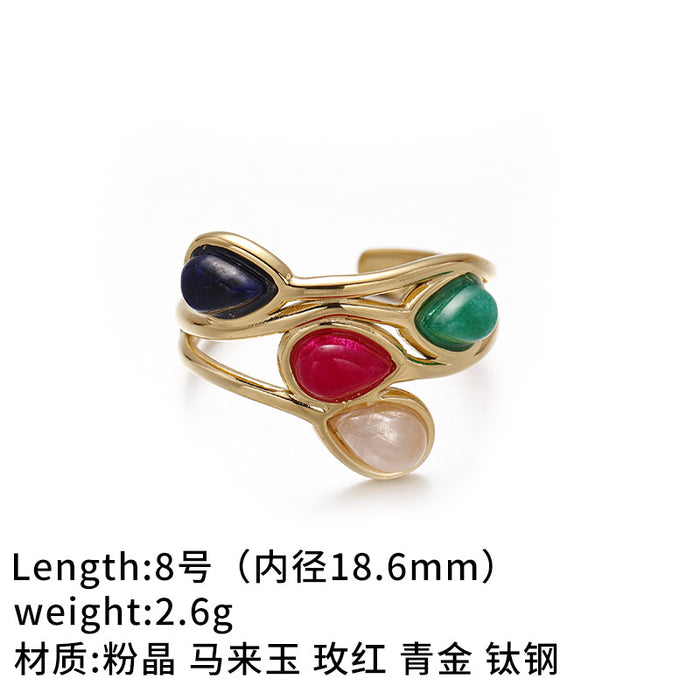 Wholesale Cross-border retro brass gold-plated zircon agate titanium steel ring does not fade exquisite fashion sense high sense autumn and winter women