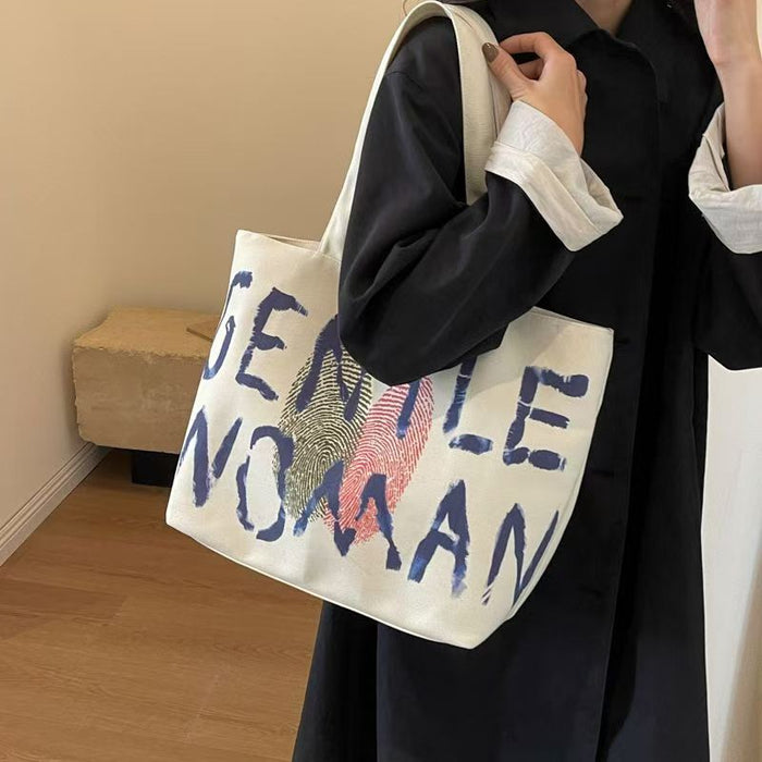 Wholesale Large capacity letter canvas bag, fashionable single shoulder tote bag, hand-held shopping bag