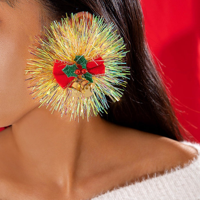Wholesale Christmas Pom Pom Earrings - Cute Colorful Glitter Earrings for Women Fashion Accessory Resale MOQ≥2